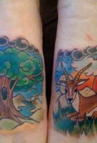 krāsains pēdas brieža tetovējuma raksts 112964 - sievietes pēdas krāsas mārītes tetovējums