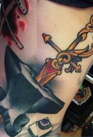 jednostavni crtani mač u boji s uzorkom nakovanja tetovaža