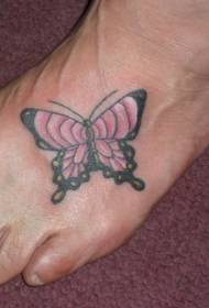 söpö vaaleanpunainen ja musta perhonen jalkapöydän tatuointikuvio