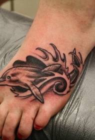 simple black dolphin tattoo pattern on the instep