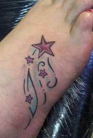 женска атака розово пет-заострена звезда татуировка модел 112658 - Instep стара школа цвят малък тиква призрак татуировка модел