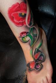 κόκκινη παπαρούνα και σκαθάρι πεταλούδα σέξι μοτίβο τατουάζ