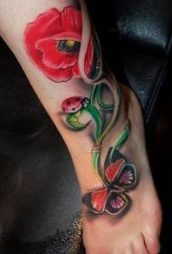 poppy ສີແດງແລະ butterfly beetle ຮູບແບບ tattoo sexy