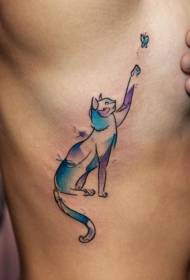 costolette laterali interessante motivo tatuaggio farfalla e gatto di colore