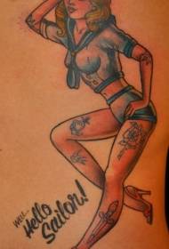modello sexy del tatuaggio della ragazza di tentazione del fumetto della costola laterale