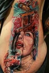 talie laterală nou stil tradițional culoare sângeroasă model de tatuaj femeie