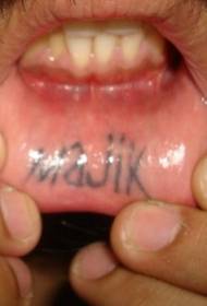 black simple letter tattoo pattern inside the lips