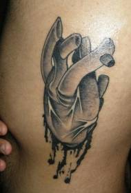 waist side black and white heart tattoo picture