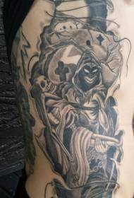 oldalsó borda fantasy fekete-fehér szörny csontváz pár temető tetoválás mintával