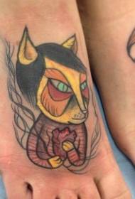 motif de tatouage chat et coeur couleur cou-de-pied
