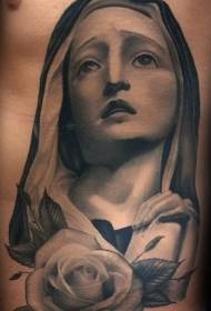 талия страна религиозно сиво мастило роза с татуировка на портрет на жена