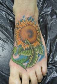immagine del tatuaggio del girasole delicata di colore del collo del piede femminile