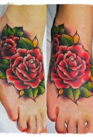 Ženska Instep stara škola u boji u obliku tetovaže velike ruže