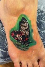 drugelio tatuiruotės raštas ant laiptelio žaliame fone