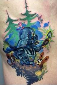 lado da floresta de Darth Vader e padrão de tatuagem de cor dos desenhos animados de animais