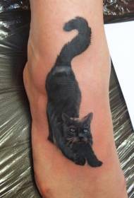 Relaxed Black Cat Instep Tattoo Pattern