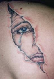 trīsdimensiju ādas asaru un raudoša sejas tetovējuma modelis