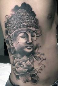 side rib sten stil svart Buddha statue og blomster tatoveringsmønster