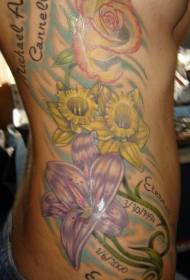 model de tatuaj de culoare laterală de talie și model de tatuaj trandafir