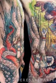 Astronauta de cor combinada única con patrón de tatuaxe de polbo
