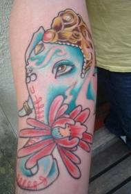 Indian elephant god and flower tattoo pattern