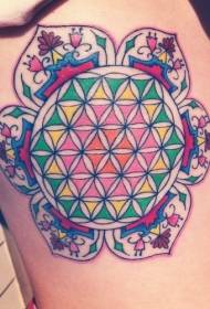 baywang gilid matingkad na kulay ng pattern ng mandala bulaklak na tattoo