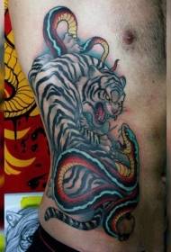 Costillas laterales Bengala asiática Tigre blanco y patrón de tatuaje de serpiente
