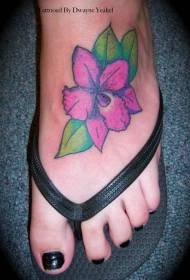 Nainen värillinen hibiscus-tatuointikuvio jalkaterässä