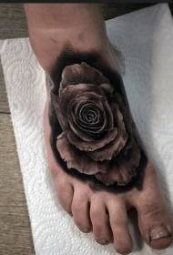 脚部黑白3D玫瑰纹身图案