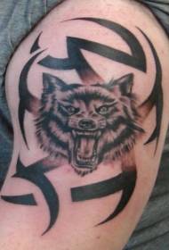 hand arg Wolf huvud och tribal totem tatuering mönster