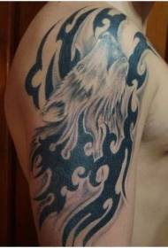 mannelijke grote arm wolf hoofd totem tattoo patroon
