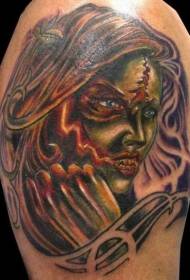 sieviešu zombiju krāsu portreta tetovējuma modelis