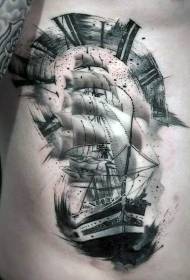costelas laterais branco e negro patrón de tatuaxe de reloxo