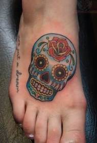 kék festett koponya rózsa lépcsőn tetoválás minta