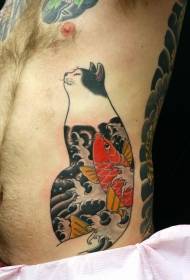 boczne żebra Kolor kota w stylu japońskim z wzorem tatuażu kałamarnicy