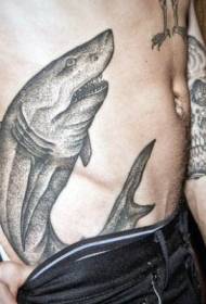 point thorn styl swarte haai side rib tattoo patroan