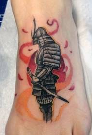Instep aasialainen tyyli värikäs aurinko ja samurai tatuointi malli