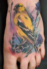 collo del piede giallo realistico uccello fiore tatuaggio modello