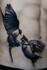 sidoribb kämpar fågel svart tatuering mönster