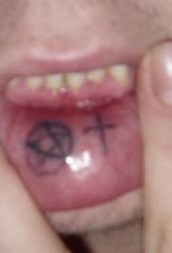 due modelli di tatuaggio con logo nero all'interno delle labbra