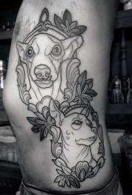 cintura do lado da cintura liña negra patrón de tatuaxe do can