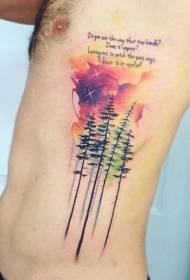 талії стороні аквареллю ліс з малюнком татуювання лист