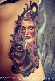 Cuir patrún tattoo bláthanna bláth agus cat nua ar fáil don scoil