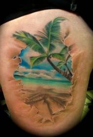 tatuaje de palmera de pierna en el borde del océano Patrón