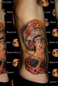 costilla lateral de tamaño medio de tatuaje de flores de tigre asiático feminino