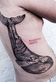šonkaulių drožybos stiliaus juodos linijos didelių banginių tatuiruotės modelis