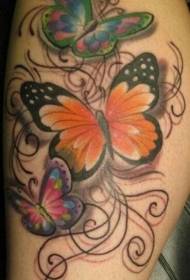 татуировка в виде линии бабочки в цвете теленка 113174 - татуировка в виде желтой и фиолетовой бабочки на спине