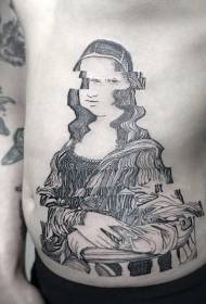 vēdera sirreālā stila melnā Mona Lisa portreta tetovējuma modelis