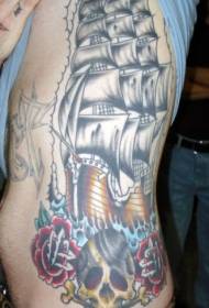waist color large pirate ship tattoo pattern
