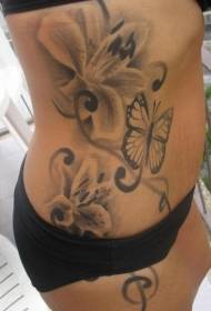 ʻaoʻao ʻeleʻele ʻeleʻele a me ke keʻokeʻo orchid butterfly tattoo pattern